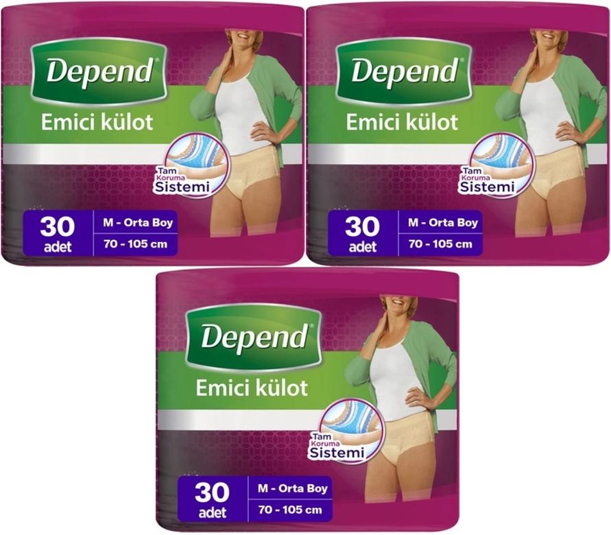 Depend Emici Külot Yetişkin Bezi Medium - Orta Kadın 90 Adet (3PK*30)