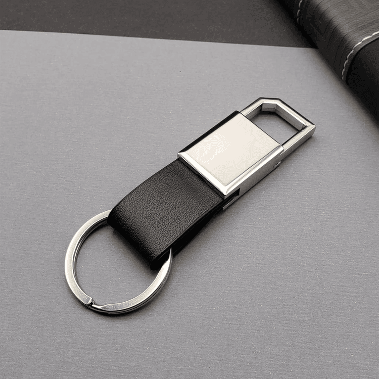Deri Siyah Gümüş Metal Anahtarlık