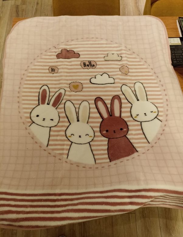 Desenli Hello Rabbıt Bebek Battaniyesi (100x120) Pembe