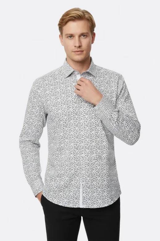 Desenli Slim Fit Gömlek | Wessi - XXL / Beyaz