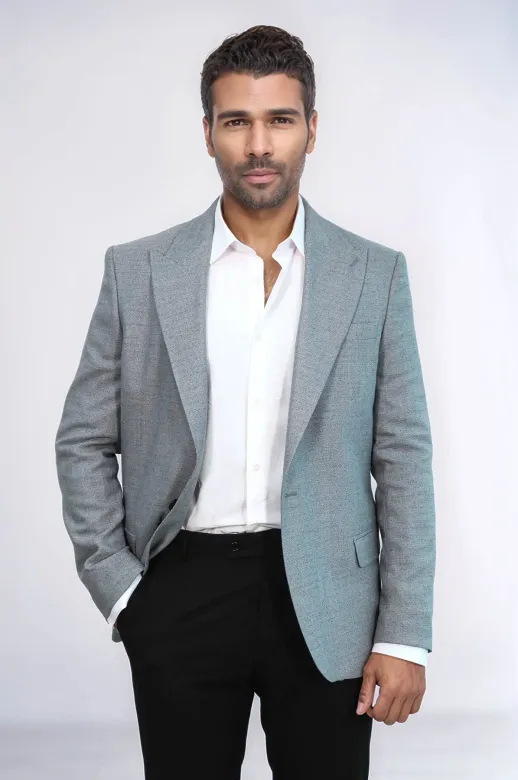 Desenli Slim Fit Gri Erkek Ceket - Wessi