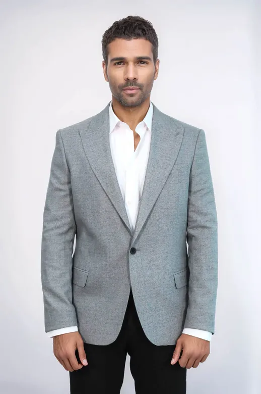 Desenli Slim Fit Gri Erkek Ceket - Wessi
