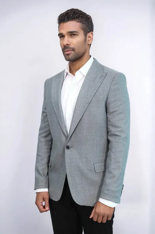 Desenli Slim Fit Gri Erkek Ceket - Wessi