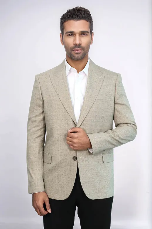 Desenli Slim Fit Krem Erkek Ceket - Wessi
