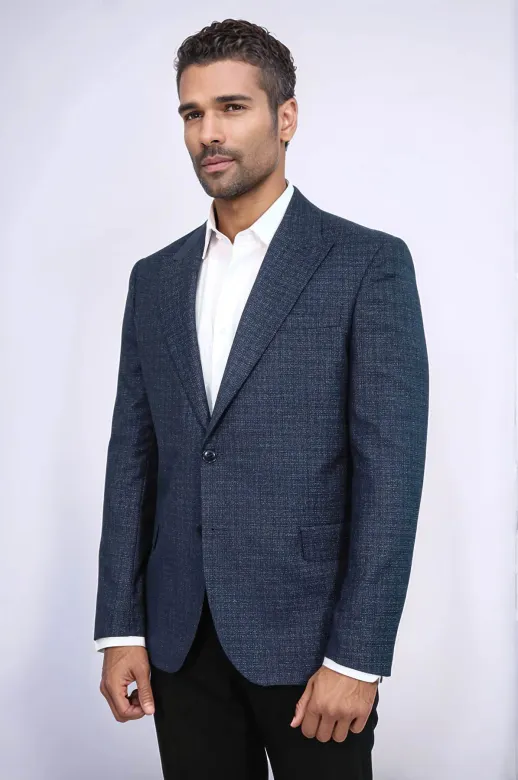 Desenli Slim Fit Lacivert Erkek Ceket - Wessi