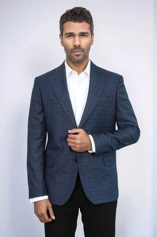 Desenli Slim Fit Lacivert Erkek Ceket - Wessi
