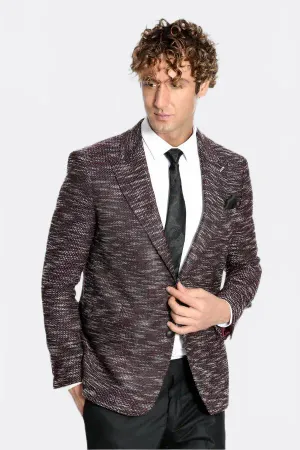 Desenli Slim Fit Spor Bordo Erkek Ceket - Wessi