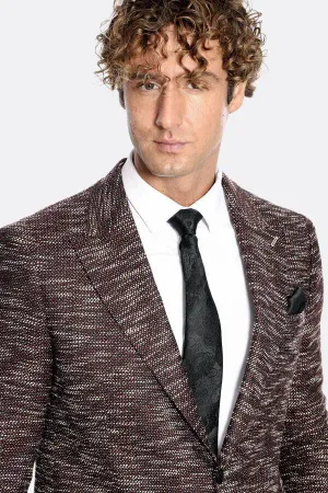 Desenli Slim Fit Spor Bordo Erkek Ceket - Wessi