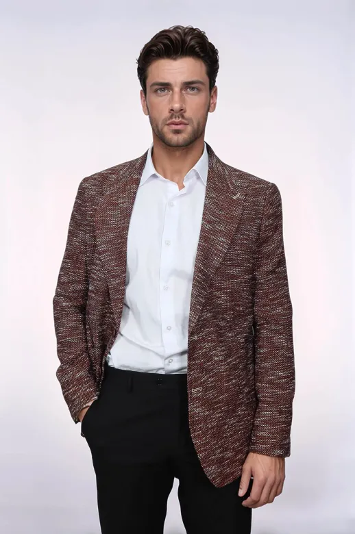 Desenli Slim Fit Spor Kahverengi Erkek Ceket - Wessi