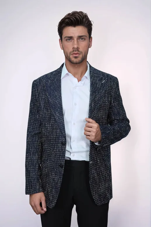 Desenli Slim Fit Spor Lacivert Erkek Ceket - Wessi