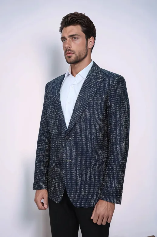 Desenli Slim Fit Spor Lacivert Erkek Ceket - Wessi