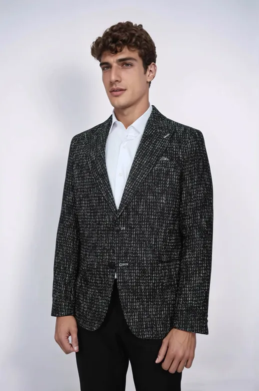 Desenli Slim Fit Spor Siyah Erkek Ceket - Wessi