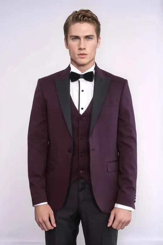 Desenli Yelekli Erkek Bordo Damatlık - Wessi - 50 / Bordo