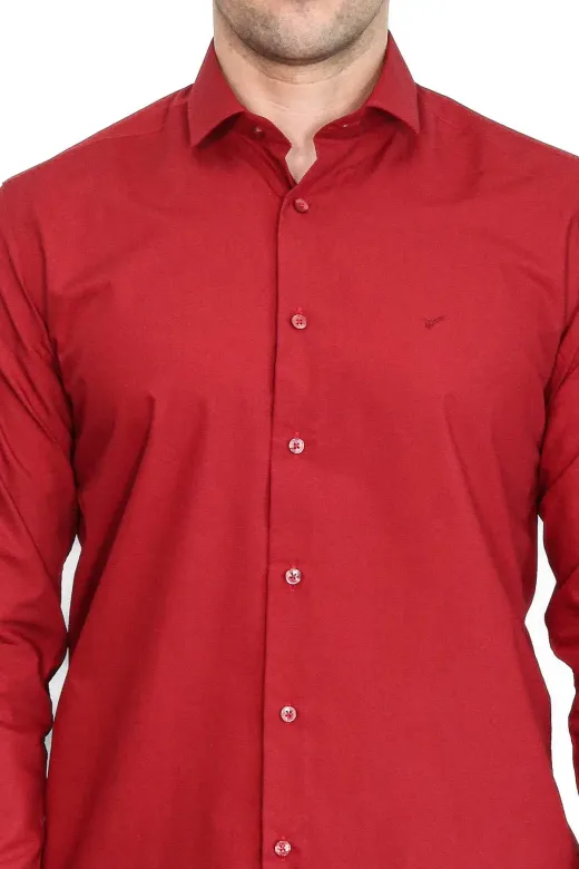 Desensiz Slim Fit Bordo Kırmızı Erkek Gömlek - Wessi - M / Kırmızı