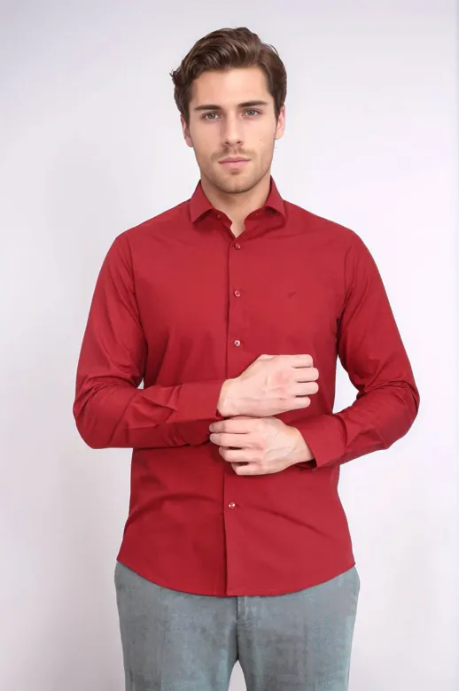 Desensiz Slim Fit Bordo Kırmızı Erkek Gömlek - Wessi - M / Kırmızı
