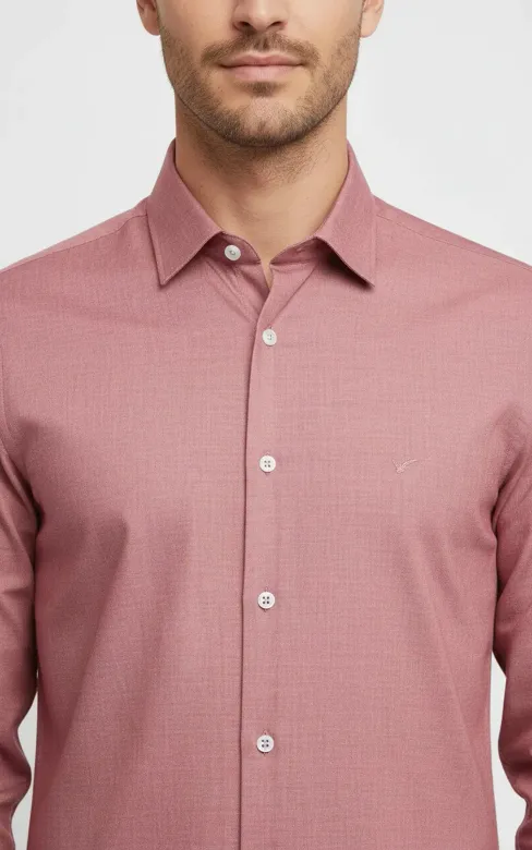 Desensiz Slim Fit Uzun Kollu Somon Rengi Erkek Gömlek - Wessi - M / Kırmızı