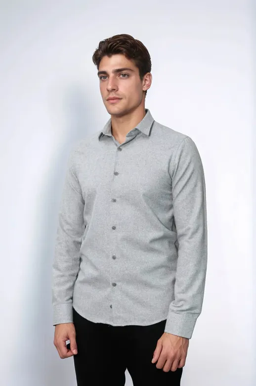 Desensiz Slimfit Açık Gri Erkek Oduncu Gömlek - Wessi - XXL / Gri