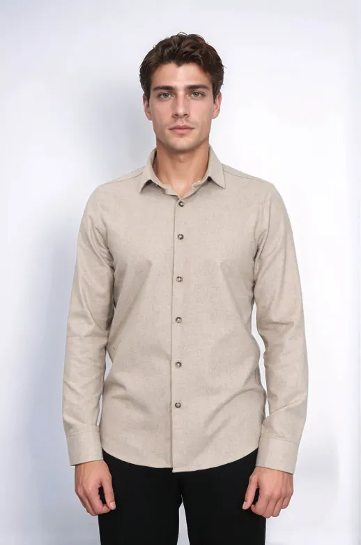 Desensiz Slimfit Bej Erkek Oduncu Gömlek - Wessi - S / Bej