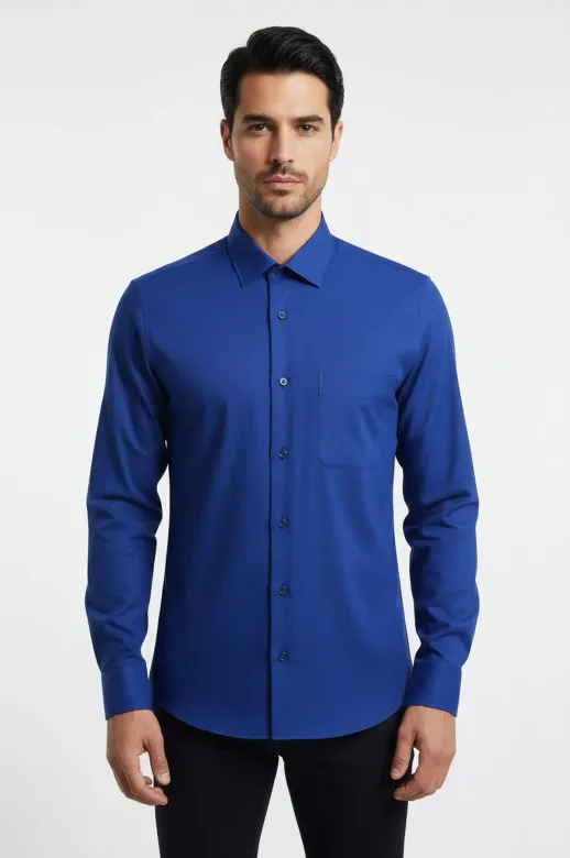 Desensiz Uzun Kollu Regular Fit Mavi Erkek Gömlek - Wessi - XL / Mavi