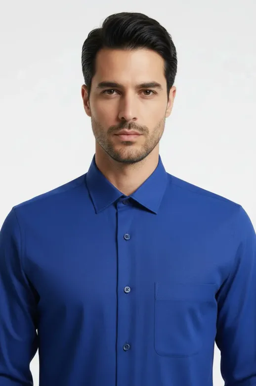 Desensiz Uzun Kollu Regular Fit Mavi Erkek Gömlek - Wessi - XXL / Mavi