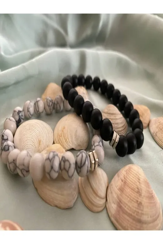 dfit Sirius101 Sirius Doğal Taş Onix-Havlit Taşı Unisex 2 Li Doğal Taş Bileklik