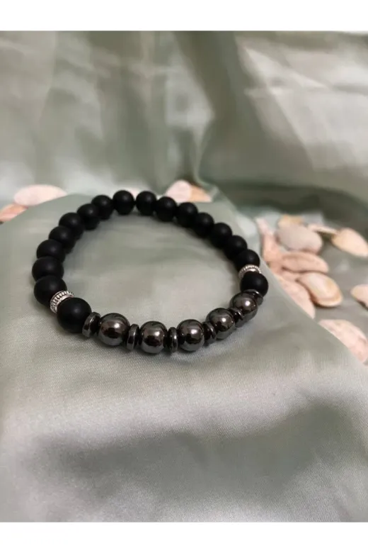 dfit Sirius101 Sirius Doğal Taş Onix-Hematit Taşı Unisex Doğal Taş Bileklik