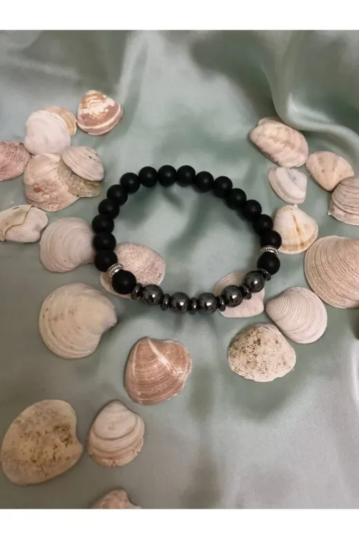 dfit Sirius101 Sirius Doğal Taş Onix-Hematit Taşı Unisex Doğal Taş Bileklik