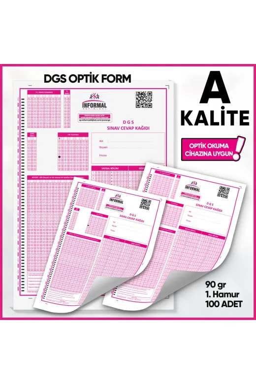 DGSoptik100FRM4052 Dgs Deneme Sınavları İçin 100 Adet (90.gr) Optik Form - Optik Okuma Uyumlu