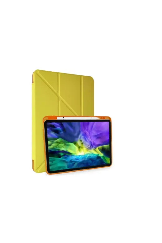 DGY STORE A0046-17923 İpad Pro 11 (2018) Kılıf Kalemlikli Mars Tablet Kılıfı - Açık Sarı