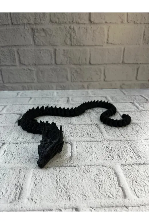 DGY STORE EmrTDUCZZZSİYAHHAREKETLİEJDERHA Siyah Hareketli Ejderha Figürü Esnek Gövdeli Dekoratif Tasarım 60 Cm