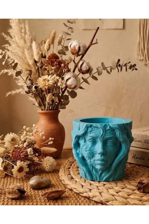 DGY STORE EmrTDUCZZZYEŞİLVAZOAĞAÇ-2 Estetik Kadın Yüzü Heykel Tasarımlı Dekoratif 3D Saksı Vazo