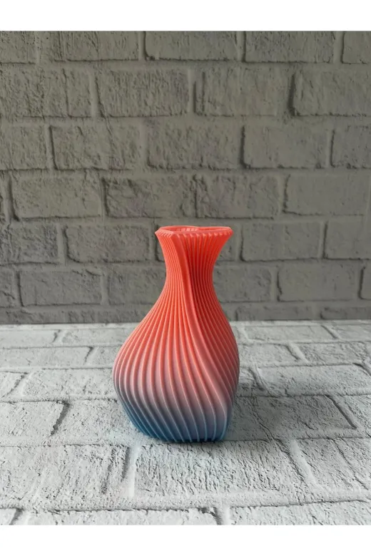 DGY STORE EmrTDXUCZZRAİNBOWVAZOKALPLİ-1 3D Dalga Desenli Kalp Formlu Dekoratif Vazo Pembe 15 Cm