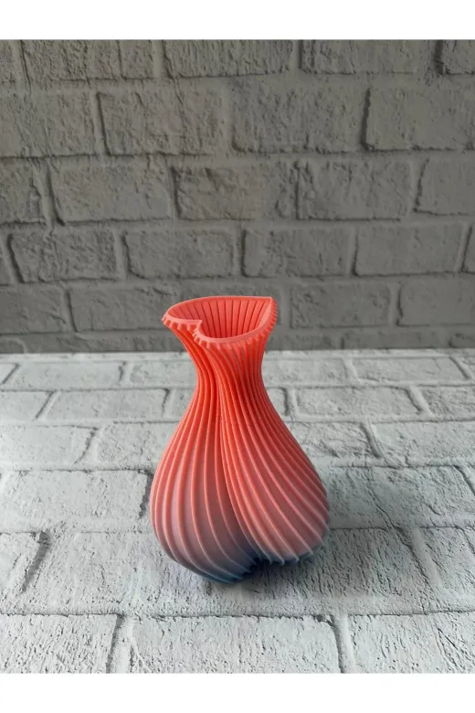 DGY STORE EmrTDXUCZZRAİNBOWVAZOKALPLİ-1 3D Dalga Desenli Kalp Formlu Dekoratif Vazo Pembe 15 Cm