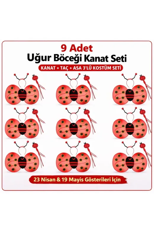 DGY STORE mepaSM-SM-SMRF013-9 9’Lu Uğur Böceği Kostüm Seti – Kanat Taç Asa