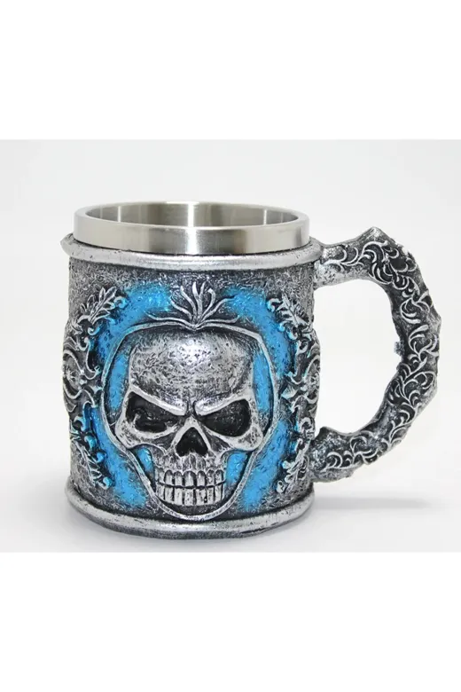 DGY STORE tkl99851 Grim Reaper Azrail Kabartmalı 3D Tasarım Çelik Kupa Bardak