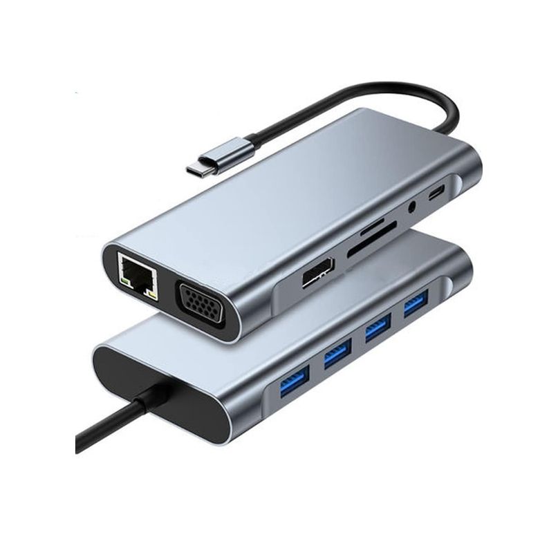 Diğer 109684509 11 İn 1 Type-C To Usb Hub Hdmı 4K ,audio/, Type-C/, 4X Usb 3.0/, Lan/, Vga/, Sd Card Reader Çevirici Hub 10 Port Adaptör Dönüştürücü Çoklayıcı