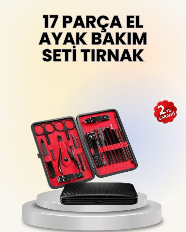 Diğer 111480818 17 Parçalık Deri Kaplamalı Manikür Seti