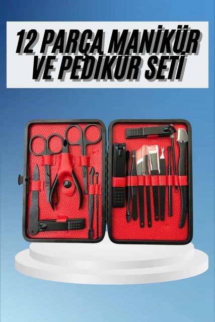 Diğer 111480987 Deri Çantalı Siyah Paslanmaz Çelik 17 Parça Manikür Pedikür Seti