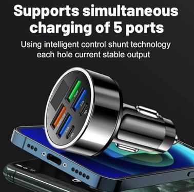 Diğer 113756430 Dijital Ekran Araç Şarj Cihazı 4 Usb, 3.1A, Qc9.0, 55W, Hızlı Şarj, Pd,