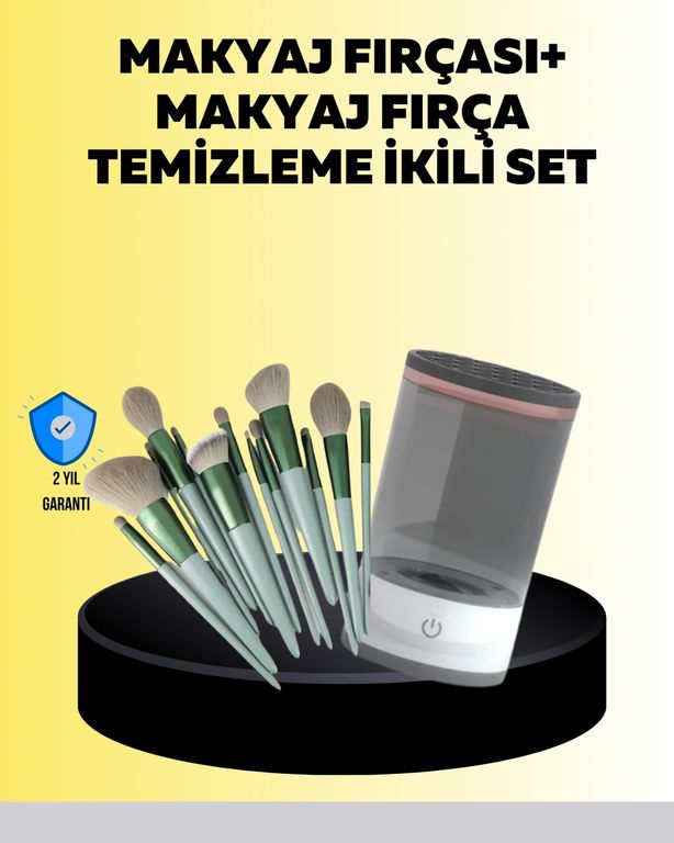 Diğer 114165690 Hijyenik Makyaj İçin 13 Lü Fırça Seti Ve Elektrikli Temizleyici