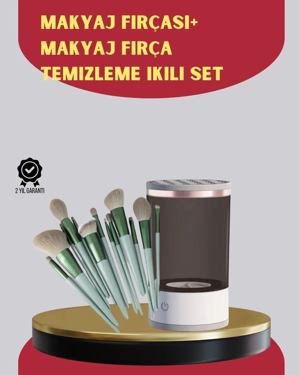 Diğer 114653491 Profesyonel 13 Lü Makyaj Fırçası + Usb Fırça Temizleyici İkili Set