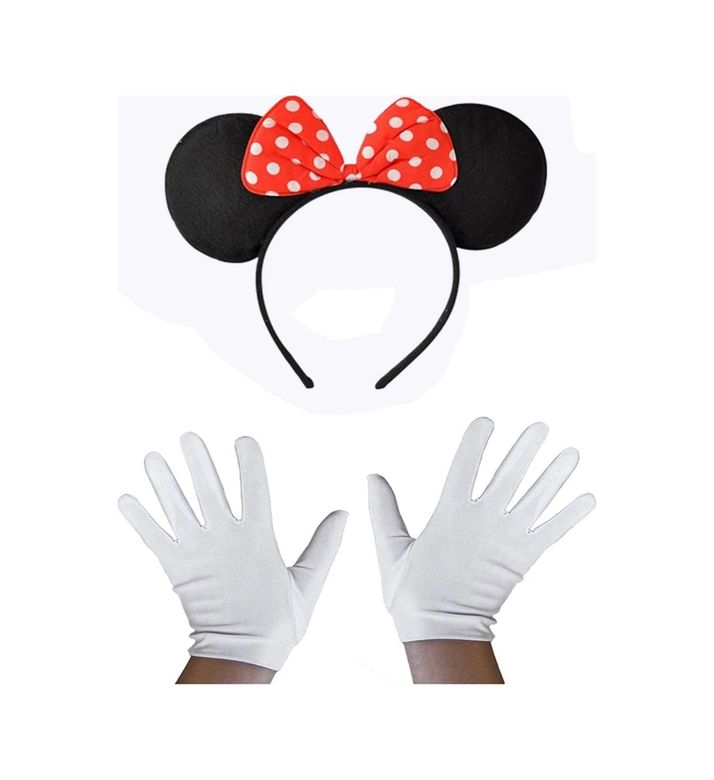 Diğer 119853576 Mey İthalat Kırmızı Fiyonklu Minnie Mouse Tacı Ve Beyaz Eldiven Seti