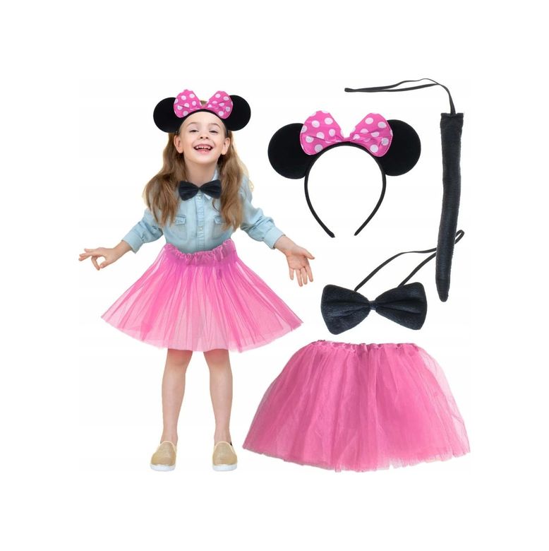 Diğer 119853671 Mey İthalat Minnie Kostüm Seti Pembe Tütü Etek + Pembe Taç + Papyon + Kuyruk