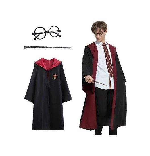 Diğer 119854500 Mey İthalat Harry Potter Gryffindor Kapişonlu Çocuk Kostüm + Asa + Gözlük Seti 9-10 Yaş