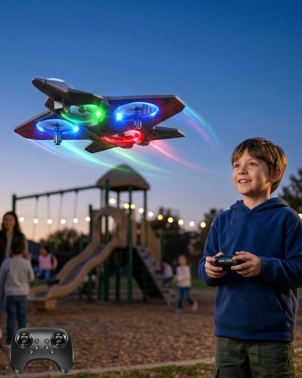 Diğer 121116045 Uzaktan Kumandalı Led Işıklı Drone Uçak 360 Derece Dönüş Özellikli Oyuncak Drone