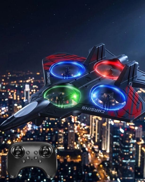 Diğer 121116102 Led Işıklı Uzaktan Kumandalı Drone Fighter Jet Tasarımlı 360 Derece Dönebilen Oyuncak Uçak