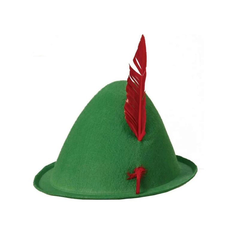 Diğer 122105049 Mey İthalat Yeşil Renk Kırmızı Tüylü Peter Pan Şapkası Robin Hood Şapkası 24X23 Cm