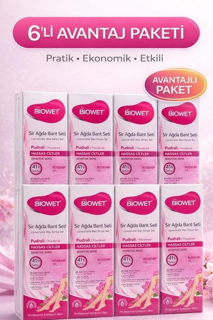 Diğer 122280483 Biowet Pudralı Sir Ağda Bant Seti 41 Li Hassas Ciltler İçin Rosehip Vitamin E Epilasyon Seti 6 Paket