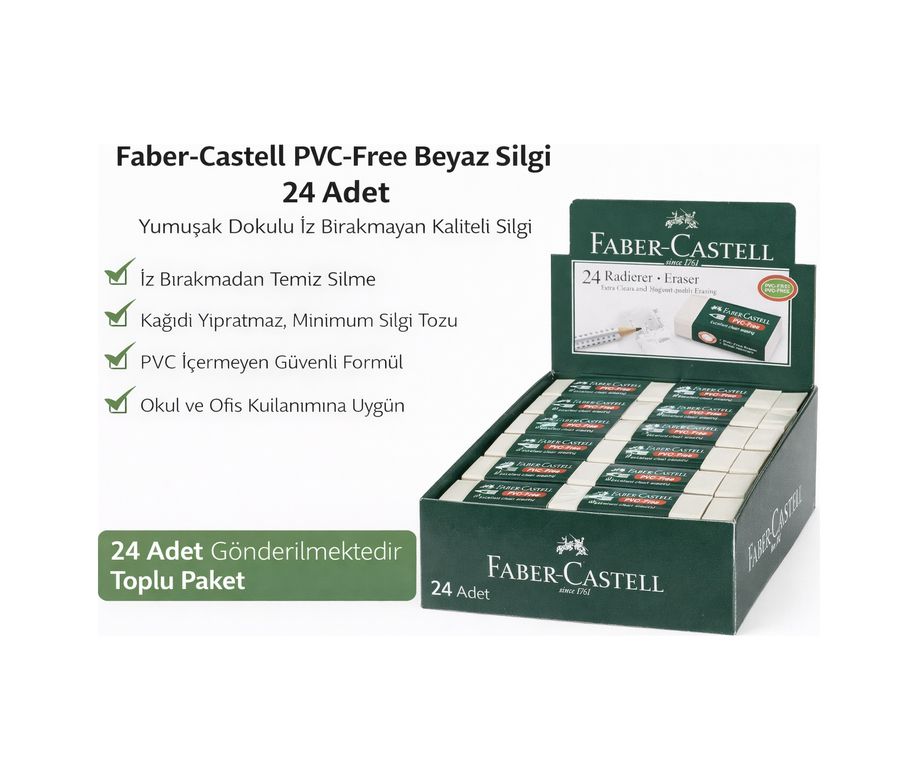Diğer 124684982 No24 Pvc Free Beyaz Silgi 24 Adet Standlı Kutu İz Bırakmayan Yumuşak Okul Ofis Silgisi