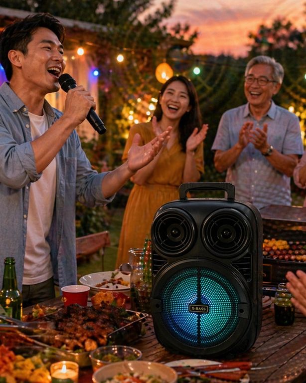 Diğer 124834089 Rgb Işıklı Bluetooth Karaoke Hoparlör Mikrofonlu Usb Tf Kart Destekli Taşınabilir Speaker